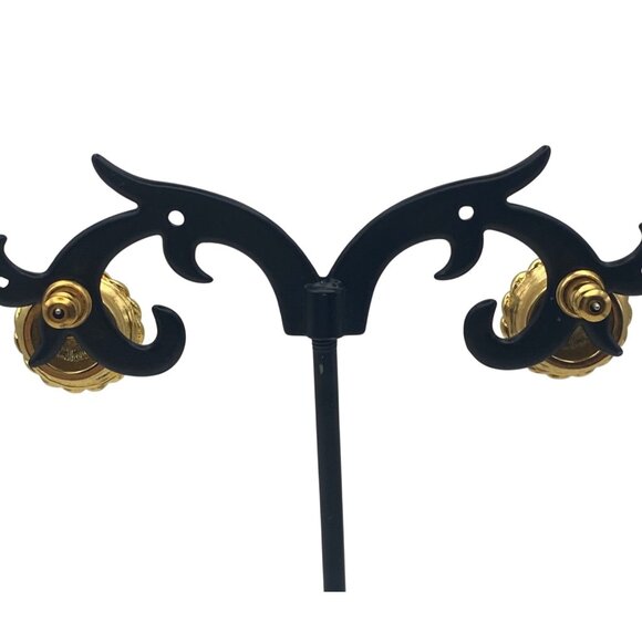 KJL Kenneth J Lane Gold Tone Faux Pearl Stud Earrings Rope Twist Domed Vintage - Picture 8 of 11